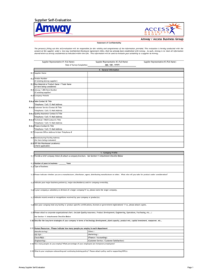 Amway Supplier Self-Evaluation Form