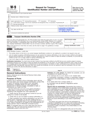IRS Form W-9 Request for Taxpayer Identification Number and Certification