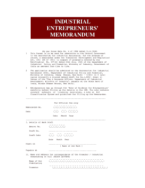 Industrial Entrepreneur Memorandum