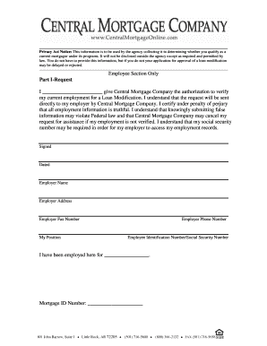 Loan Modification Employment Verification Form