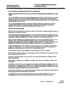 US Marshals Service Contract Guard Personal Qualifications Statement