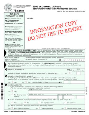 US Federal Economic Census Form PS-54107