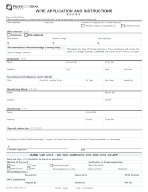 Pacific City Bank Wire Transfer Application