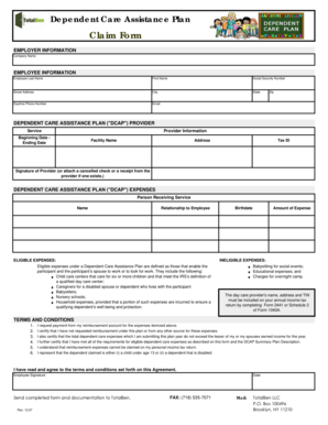 Dependent Care Assistance Plan Claim Form