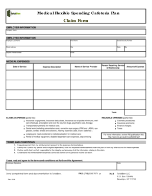 Medical Flexible Spending Cafeteria Plan Claim Form