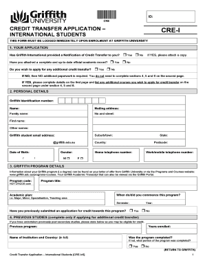 CREDIT TRANSFER APPLICATION ... - Griffith University - griffith edu