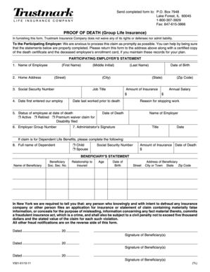Proof of Death Group Life Insurance Form
