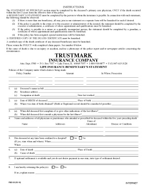 Life Insurance Beneficiary's Statement