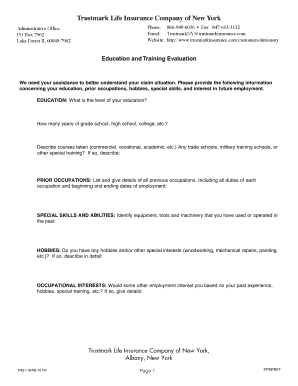 Trustmark Life Insurance Education and Training Evaluation Form