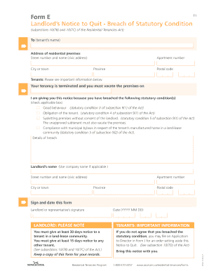 Landlord’s Notice to Quit - Breach of Statutory Condition