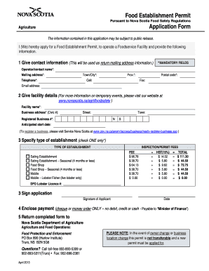 Food Establishment Permit. Registered Representative Permit Application - Nova Scotia Liquor Corporation