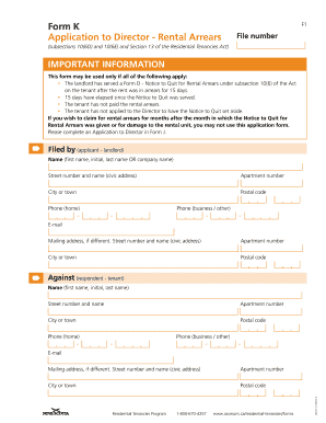 Form K Application to Director - Rental Arrears