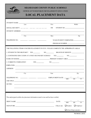 Miami-Dade County Student Placement Form