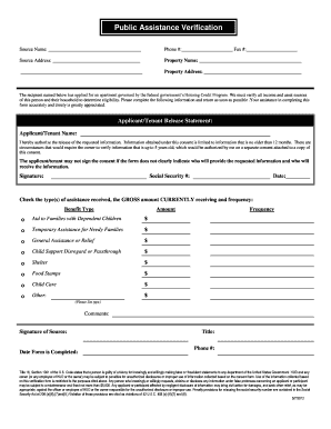 Public Assistance Verification Form