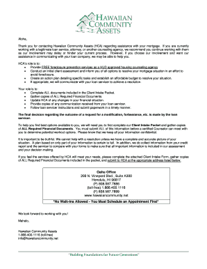 Hawaiian Community Assets Foreclosure Prevention Intake Form