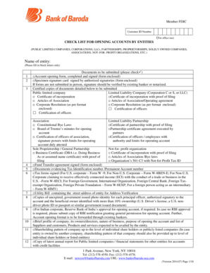 Bank of Baroda Entity Account Opening Checklist