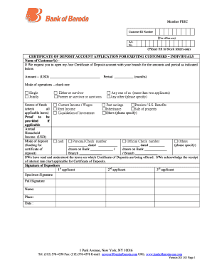 Certificate of Deposit Account Application