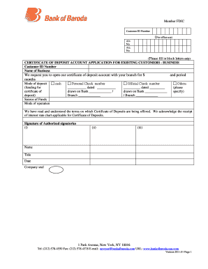 Certificate of Deposit Account Application for Business