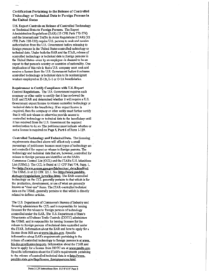 Form I-129 Certification for Export Controls