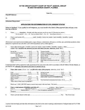 Florida Civil Indigent Status Application