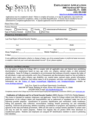 SF Employment Application - Santa Fe College