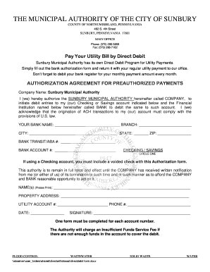 Sunbury Utility Direct Debit Authorization