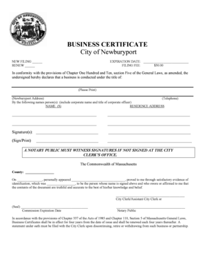 Massachusetts Business Certificate