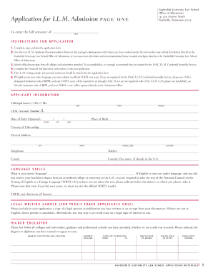 Application for LL.M. Admission page one - Vanderbilt Law School