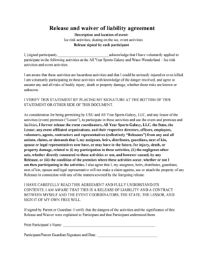 Release and Waiver of Liability Agreement