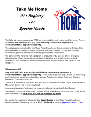 Take Me Home Program Registration Form