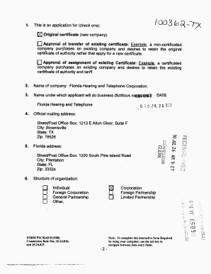 Florida Certificate of Authority Application