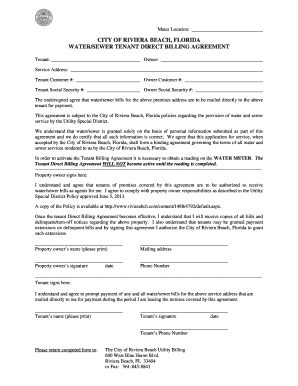 City of Riviera Beach Water/Sewer Tenant Direct Billing Agreement