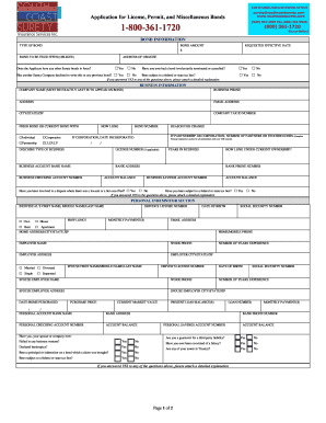 Application for License, Permit, and Miscellaneous Bonds