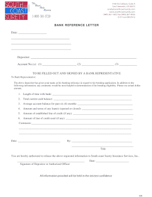 Bank Reference Letter for Bonding Application