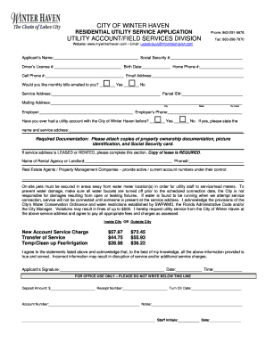 City of Winter Haven Residential Utility Service Application