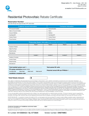 Residential Photovoltaic Rebate Certificate