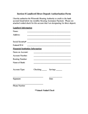 Section 8 Landlord Direct Deposit Authorization Form