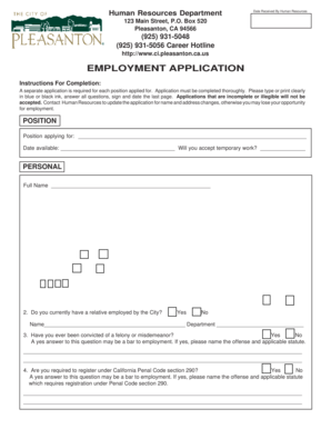 City of Pleasanton Employment Application