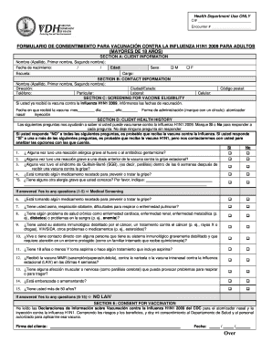 FORMULARIO DE CONSENTIMIENTO PARA VACUNACIÓN CONTRA LA INFLUENZA H1N1