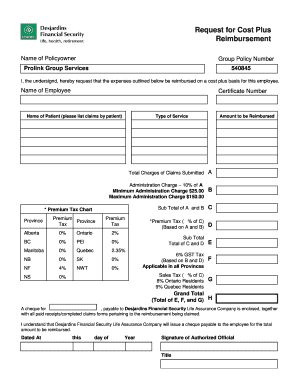 Request for Cost Plus Reimbursement