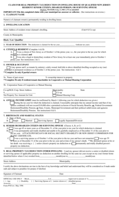 New Jersey Senior Citizen Property Tax Deduction Claim