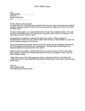 RAV Vehicle Repurchase Offer Letter