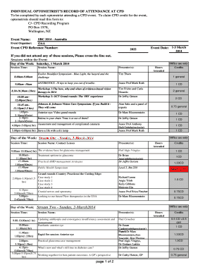 Optometrist CPD Attendance Record