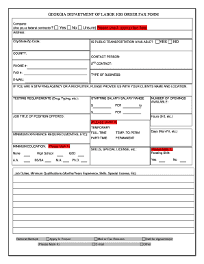 Georgia Department of Labor Job Order Fax Form