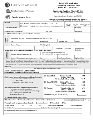 Spring 2009 Actuarial Exam Application