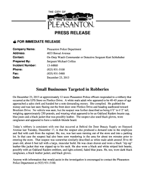 Press Release Template - City of Pleasanton