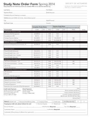 Society of Actuaries Study Note Order Form