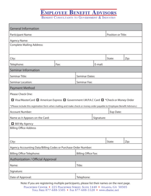 Employee Benefit Advisors Seminar Registration Form