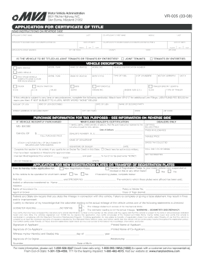 Maryland Certificate of Title Application
