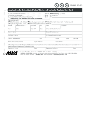 Maryland Substitute Plates/Stickers/Duplicate Registration Card Application